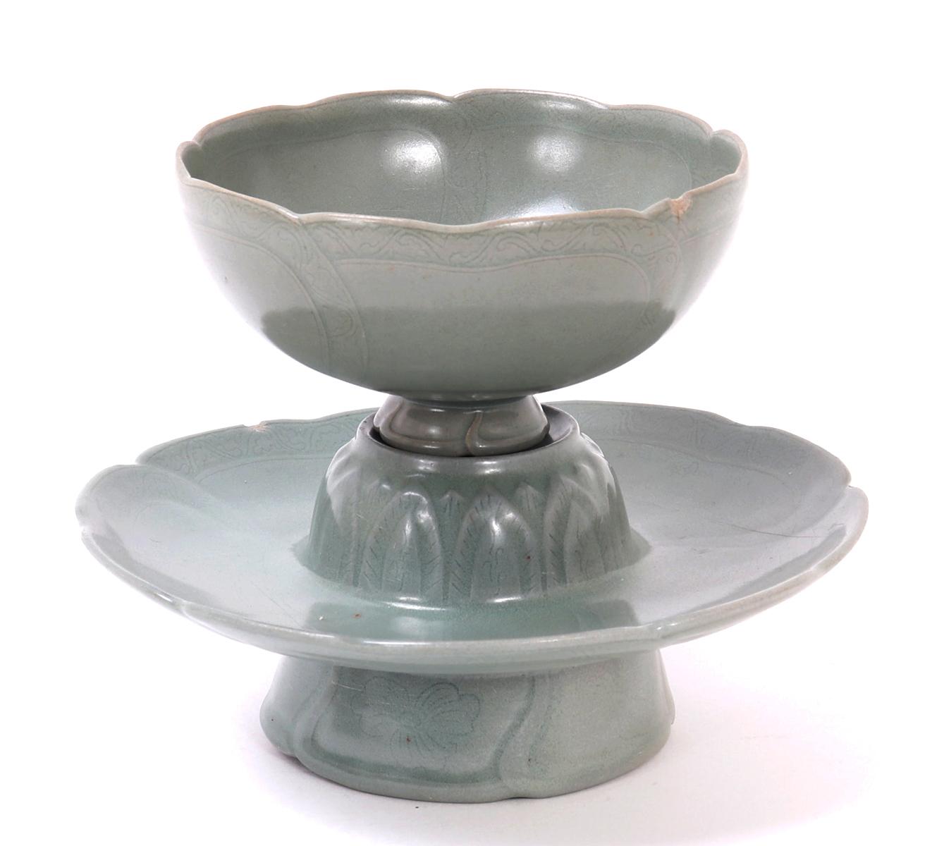 Celadon Crackle Glazed Korean Teacup and Saucer