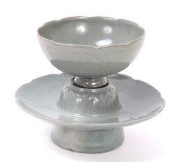 Celadon Crackle Glazed Korean Teacup and Saucer