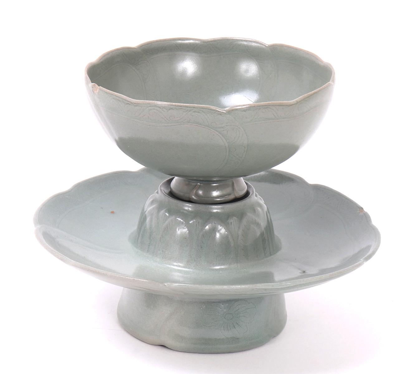 Celadon Crackle Glazed Korean Teacup and Saucer