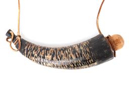 Brown Suede Leather Fringe Bag & Black Powder Horn