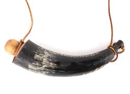 Brown Suede Leather Fringe Bag & Black Powder Horn