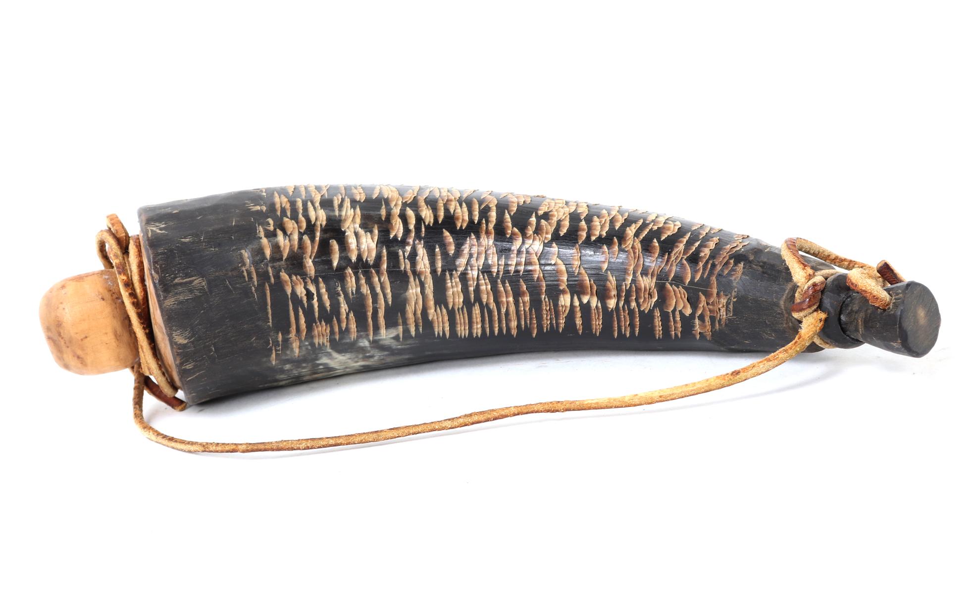 Brown Suede Leather Fringe Bag & Black Powder Horn
