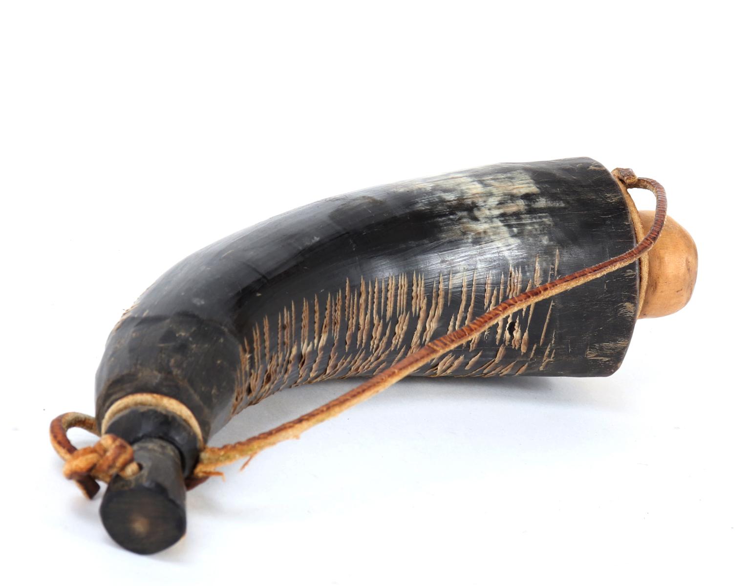 Brown Suede Leather Fringe Bag & Black Powder Horn