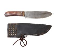 19th Century Hunting Knife with Leather Sheath