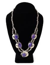Gorgeous Native American Purple Agate Squash Blossom Necklace