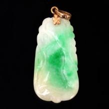 Chinese Jade Fruit Pendant, 14k Gold