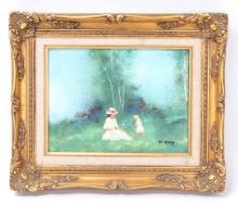 Original Max Karp Enamel on Copper, Mother & Daughter