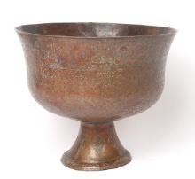 Large Copper Repousse Footed Rose Water Bowl, Safavid Empire 1501-1736