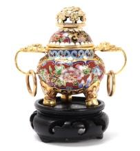 Chinese Miniature Champleve Censer w/Stand