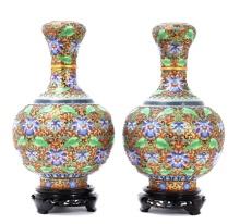 Gorgeous Pair of Chinese Champleve Vases w/Stands
