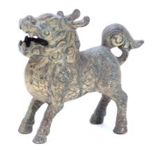 Chinese Gold Painted Archaistic Bronze Foo Lion