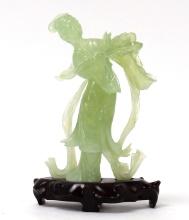 Chinese Serpentine Guanyin Statue with Stand