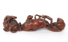 Lovely Chinese Boxwood Carving, Frog & Snails