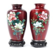 Lovely Pair of Japanese Ginbari Vases on Stands