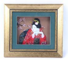 Very Nice Japanese Shadowbox of a Geisha Girl