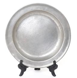 Deep Thomas Danforth II Pewter Plate & Turned Candlesticks