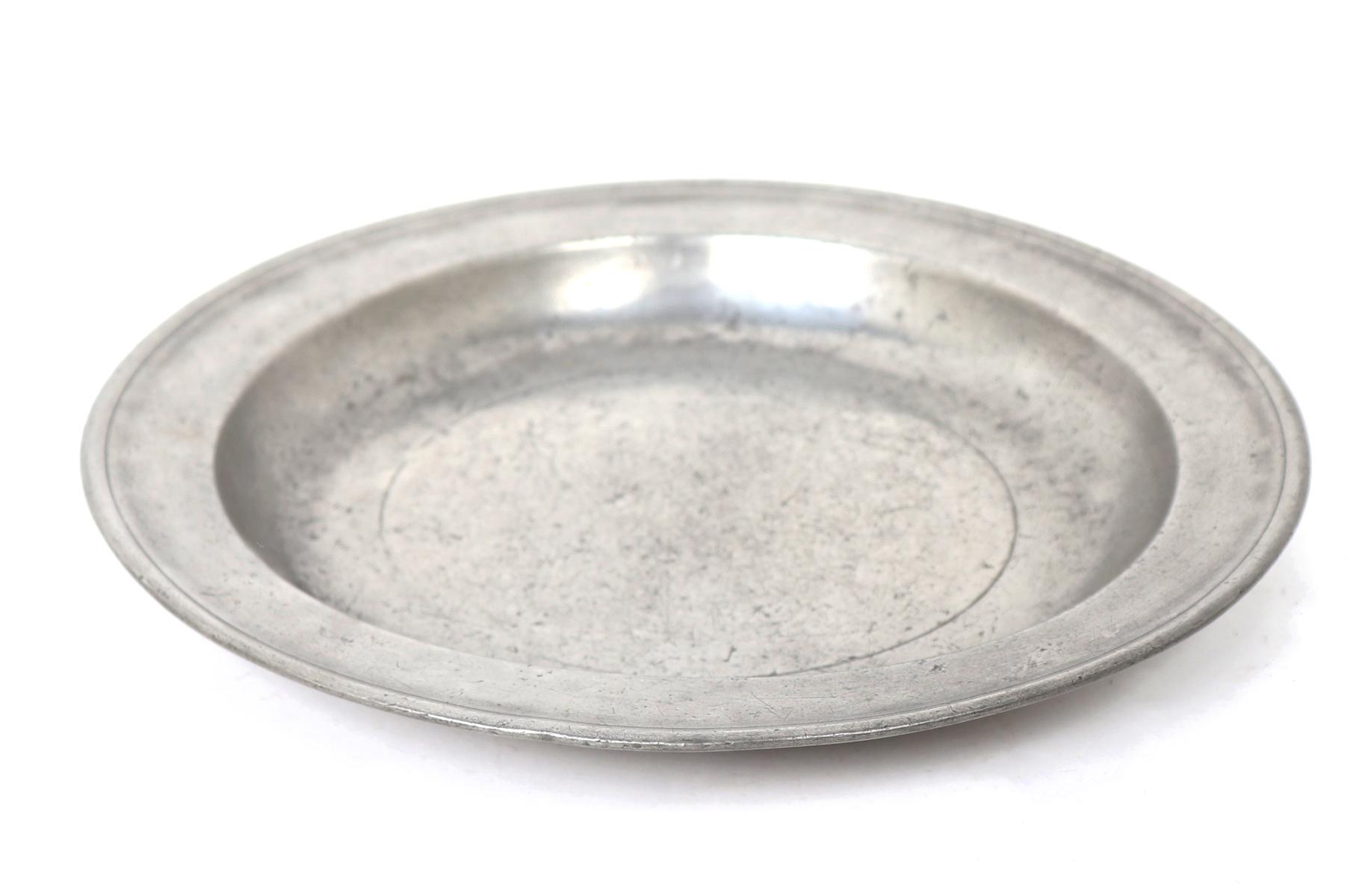 Deep Thomas Danforth II Pewter Plate & Turned Candlesticks