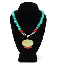 Gorgeous Turquoise and Coral Native American Necklace