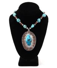 Gorgeous Hand Crafted Sterling Silver & Turquoise Necklace