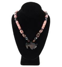 Gorgeous Jet, Shell & Rhodonite Necklace