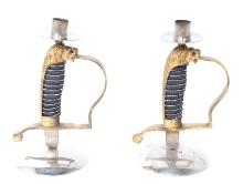 Pair of German Trench Art Lion Head Sword Candlesticks