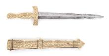 Ceremonial Bone Relief Carved Dagger & Scabbard, Mid-19th c.