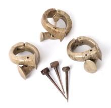 Trio of Tuareg Manilla Solid Brass Bracelets, 20th c. & Hair Pins