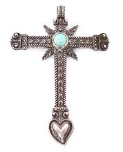 Old Sterling Silver Cross Pendant w/Turquoise, England