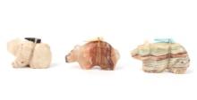 Trio of Agate Carved Bear Fetish Figures