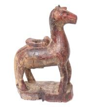 Indian Gilt & Painted Wood Horse Statue, circa 1800s