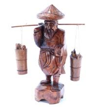 Vintage Wood Carved Fisherman Statue