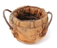 Vintage Primitive Folk Art Hand-Woven Palm Bark Basket