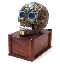 Finely Detailed Folk Art Skull & Stand