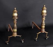Fine Federal Brass Andirons, Circa 1800