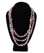 Turquoise & Coral Tripple Strand Necklace