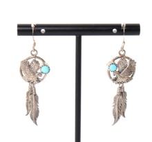 Sterling Silver Zuni Eagle & Feathers Earrings