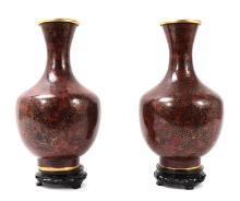 Gorgeous Pair of Red Chinese Cloisonne Vases