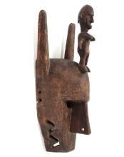 African Bamana Wooden Mask w/ Standing Female