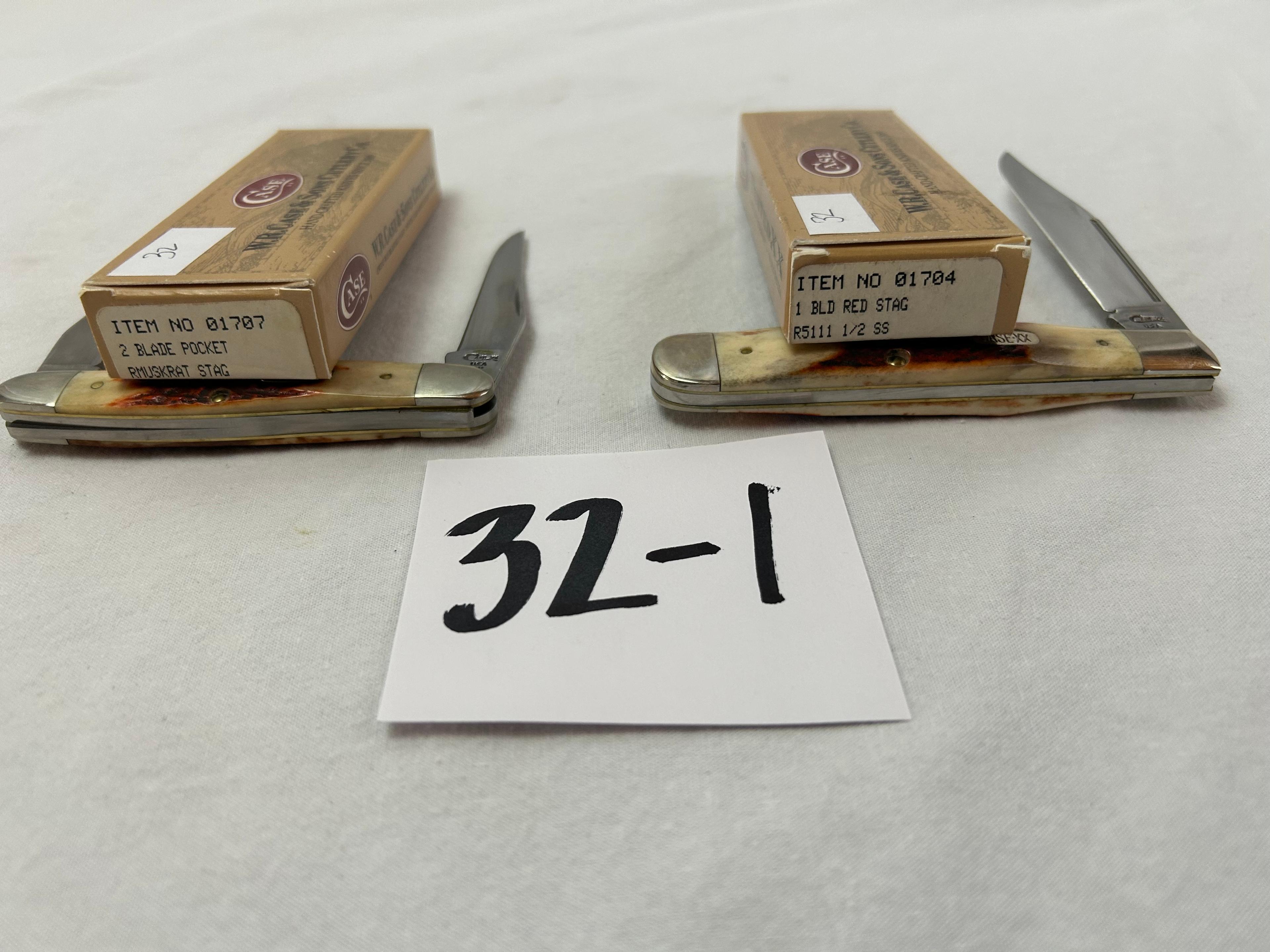 Case 1 Bld Red Stag. Item #01704 and 2 Blad Pocket Musrt Stag. Item 01707 - total of 2
