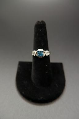 Blue Velvet Diamond with White Diamond Accents Sterling Silver  Ring
