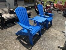 New Amish Set Adirondack Blue Chairs & End Table