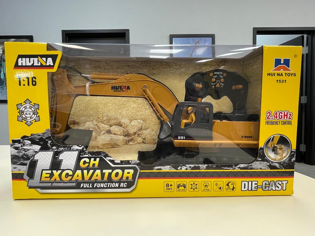 Brand New 11" Die Cast Remote Controlled Excavator (W166E)