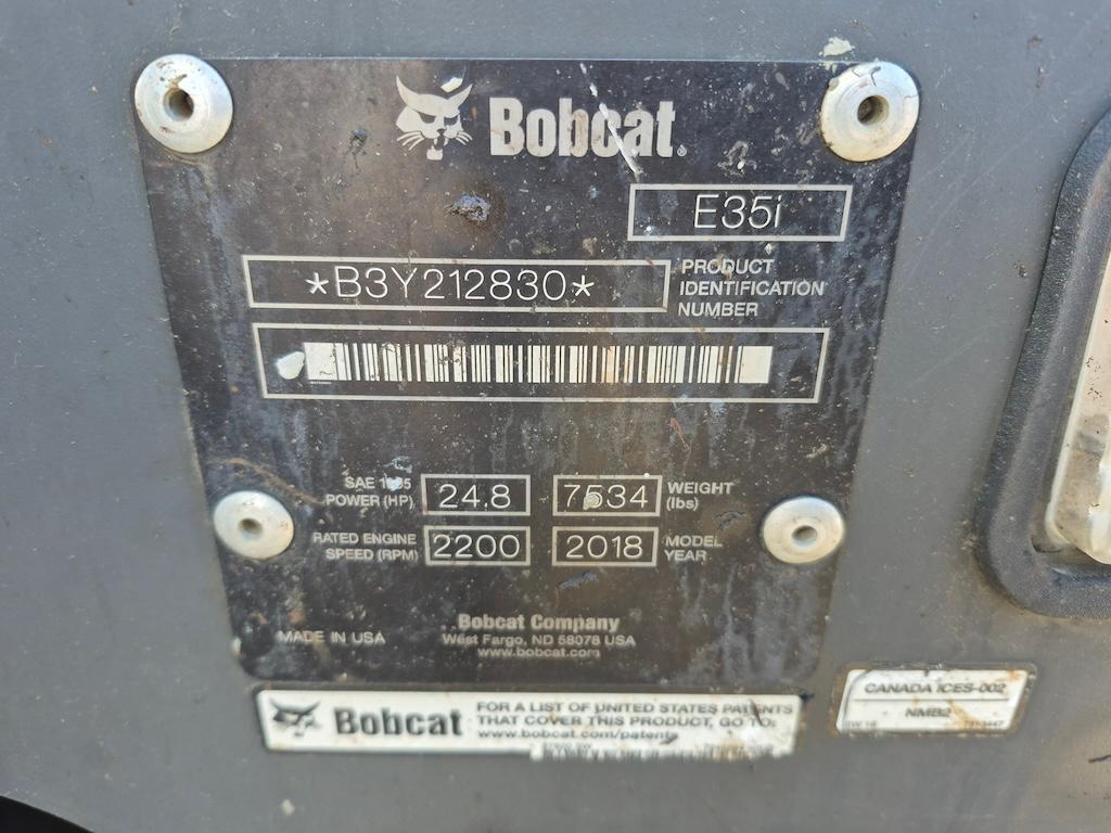 2018 Bobcat E35i Mini Excavator