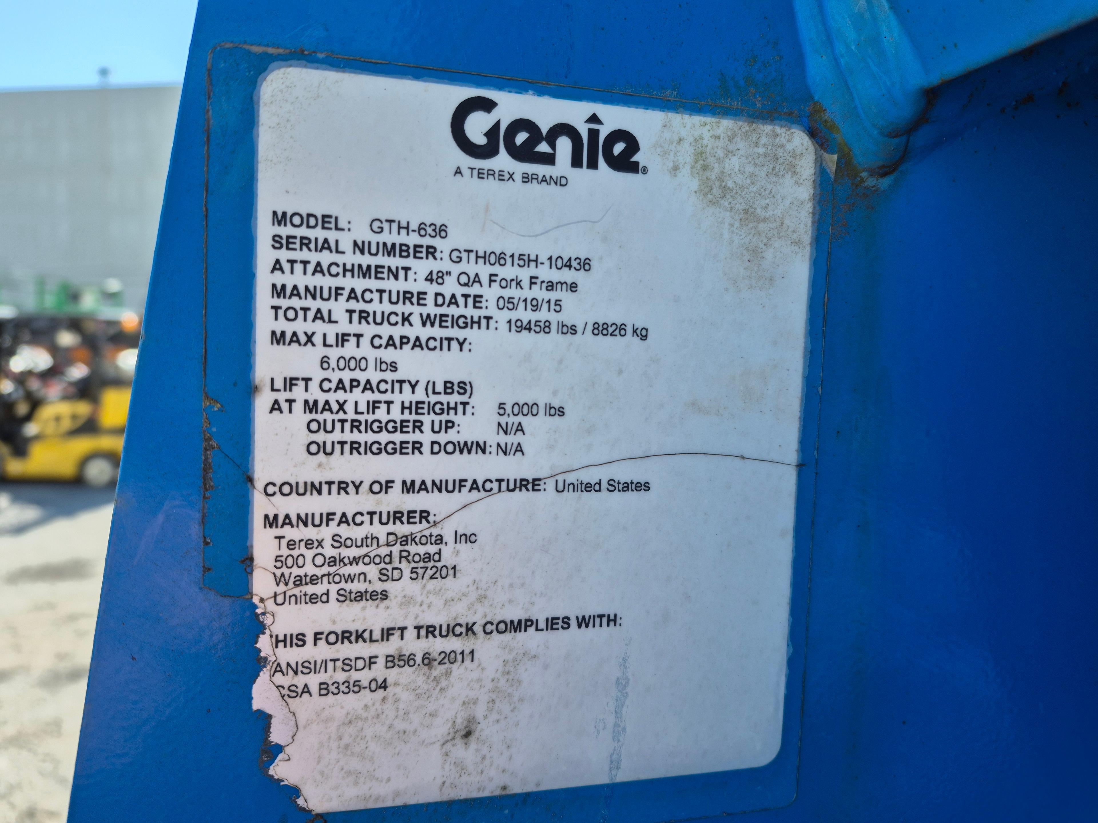 2015 Genie GTH-636 6,000lb Telehandler