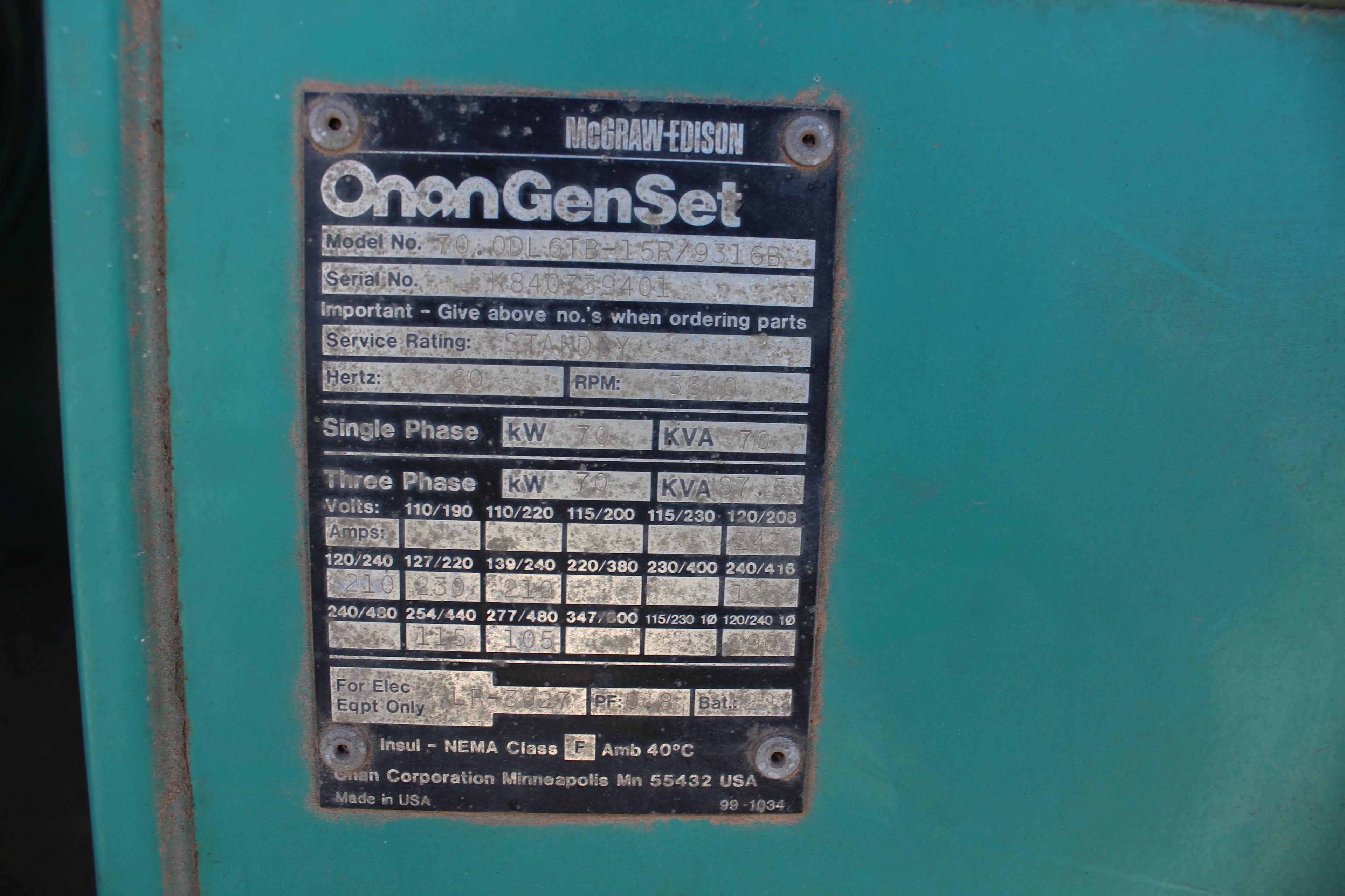 Onan GensSet 70.0DL6TB-15R/9316B
