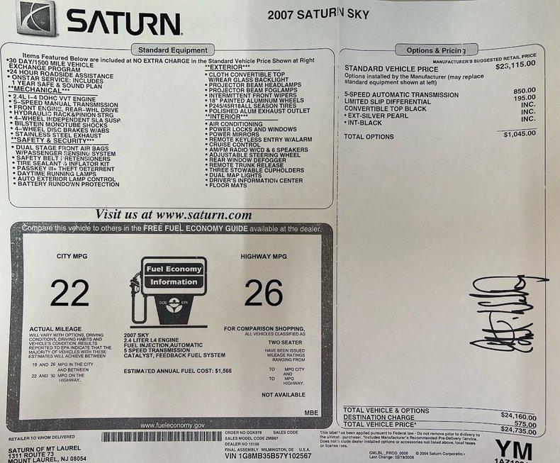 2007 Saturn Sky Convertible