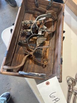 Wooden Box with Misc Spurs