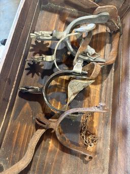 Wooden Box with Misc Spurs