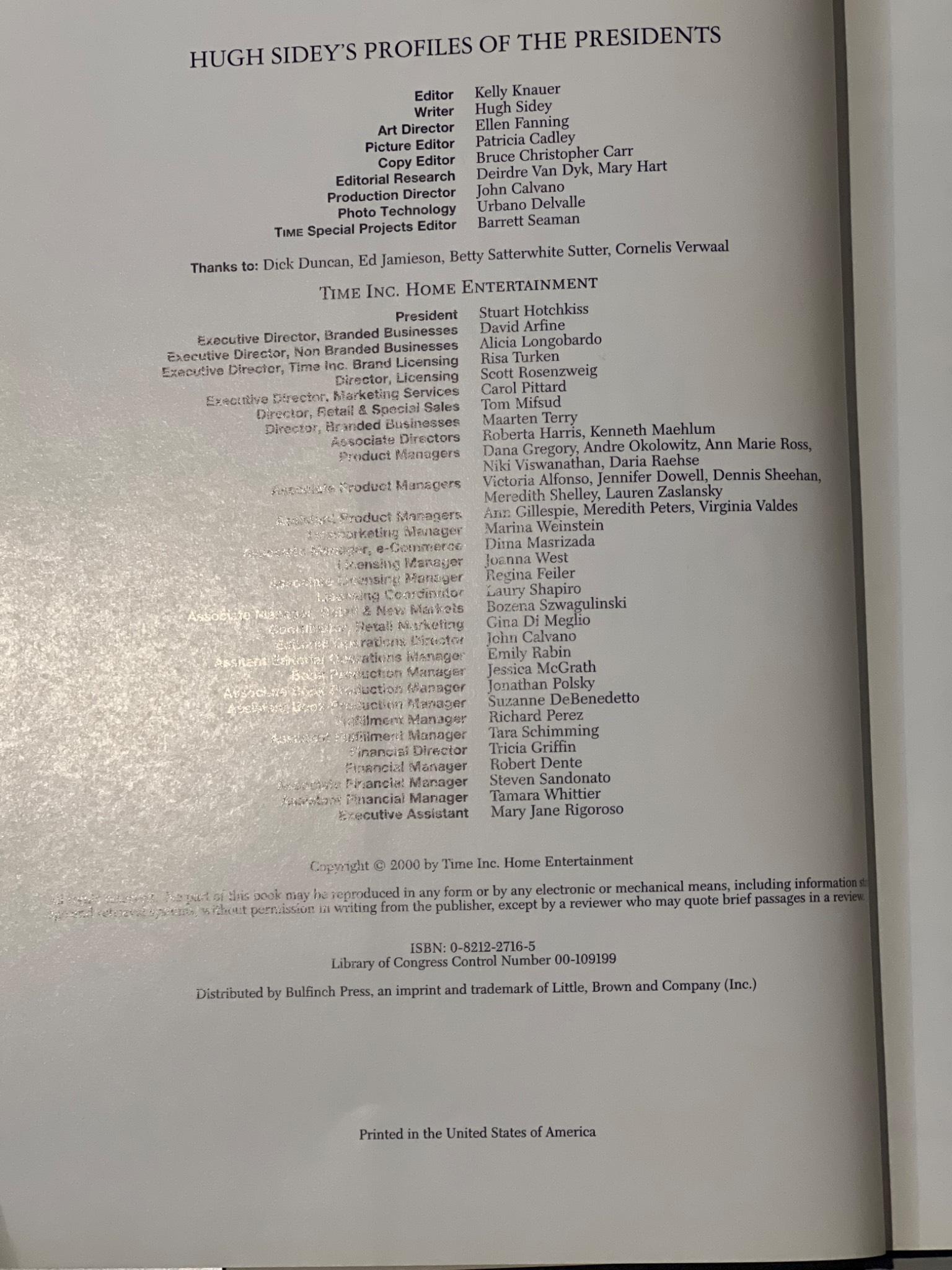 Hugh Sidey's Profiles of the Presidents Hardcover Book