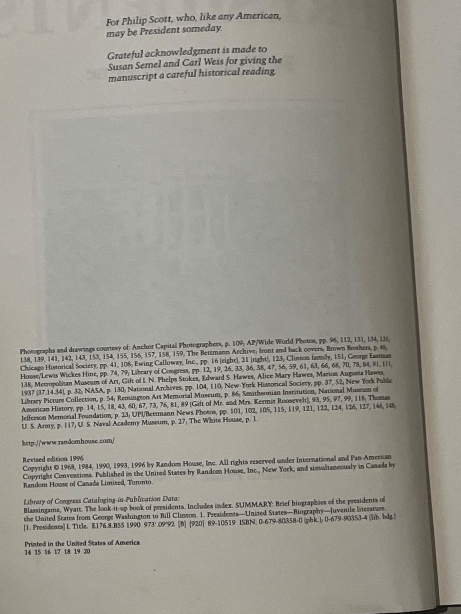 The Look-It-Up Book of Presidents by Wyatt Blassingame